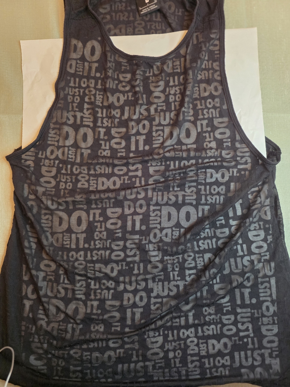 Sheer Black "Just Do It" Tank Top S